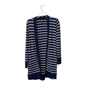 Lands' End Cotton Striped Long Open Cardigan Navy Blue White Size XS (2-4)